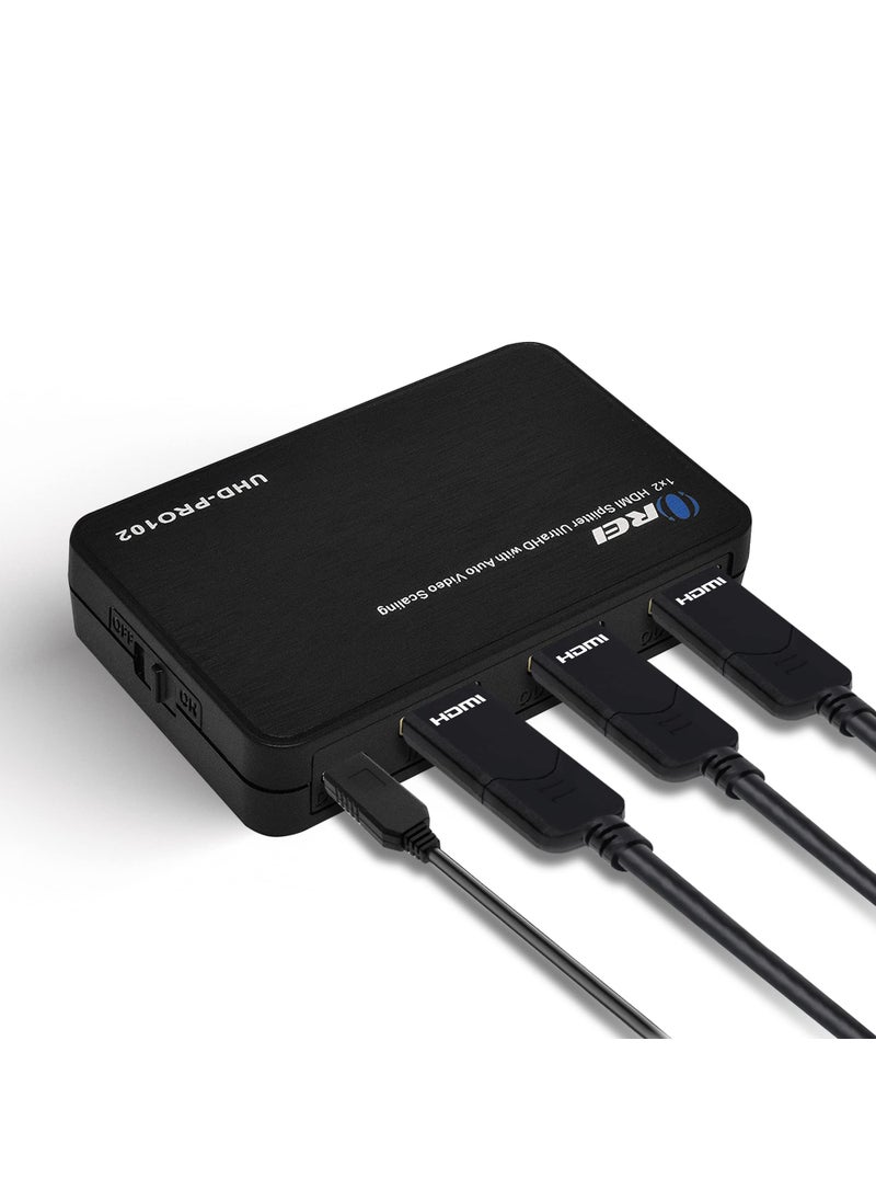 OREI OREI 4K HDMI Splitter 1 in 2 Out Mirror only with auto downscaling, Advanced EDID Management & 3D Support (UHD-PRO102)  - Image 1