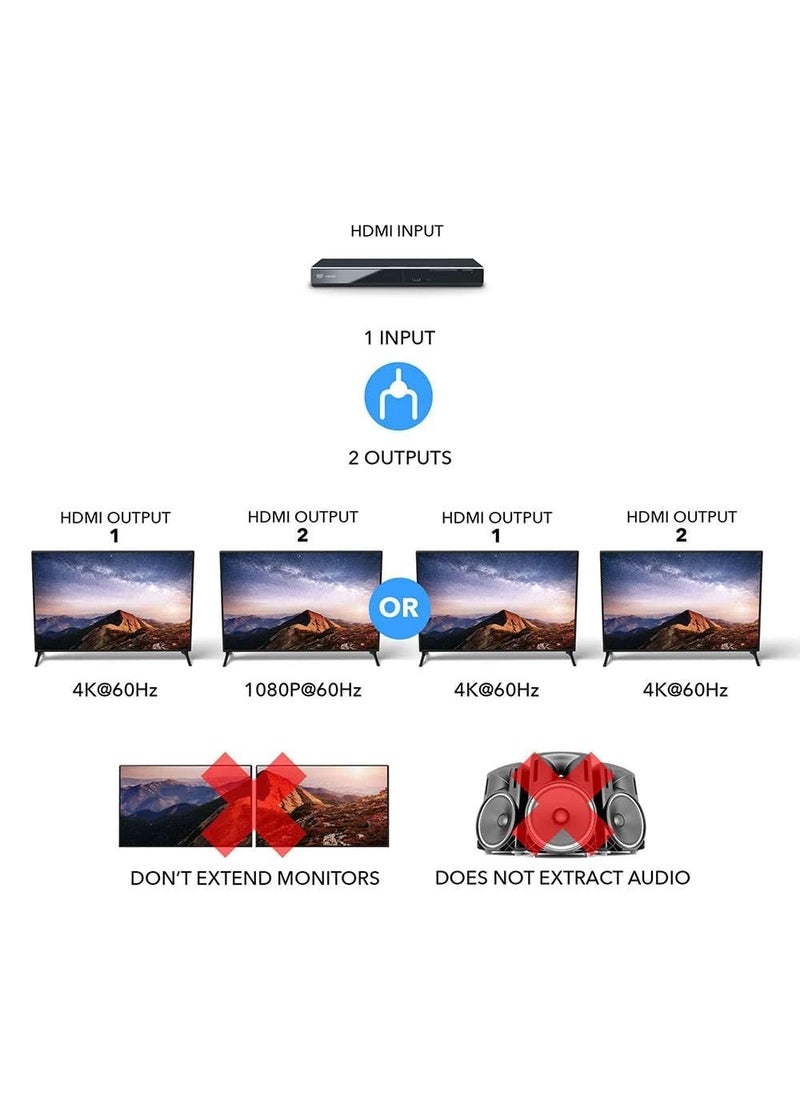OREI OREI 4K HDMI Splitter 1 in 2 Out Mirror only with auto downscaling, Advanced EDID Management & 3D Support (UHD-PRO102)  - Image 5