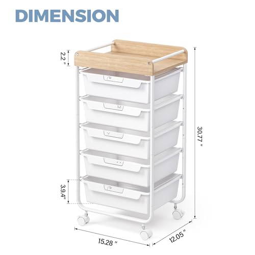 APEXCHASER Utility Cart with 5 DrawersRolling Storage Cart for Crafters Artists Kids Teacher Student Storage Arts Crafts Sewing Study Supplies in Craft Room Dorm Classroom Kids RoomWhite - Image 3