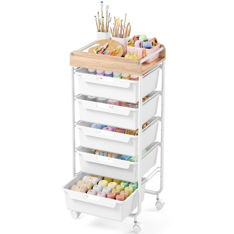 APEXCHASER Utility Cart with 5 DrawersRolling Storage Cart for Crafters Artists Kids Teacher Student Storage Arts Crafts Sewing Study Supplies in Craft Room Dorm Classroom Kids RoomWhite - Image 2