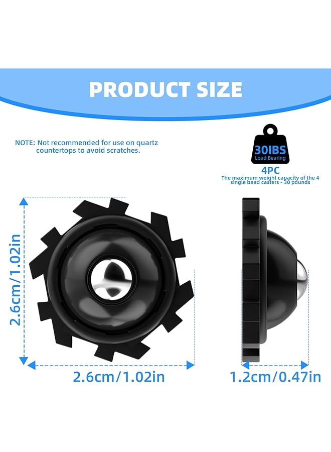 erorex Self Adhesive Caster Wheels 24 Pcs 360° Rotation Mini Swivel Wheels For Furniture Diy Connected Small Appliance Rollers For Kitchen Universal Swivel Wheels For Coffee Maker Black - Image 2