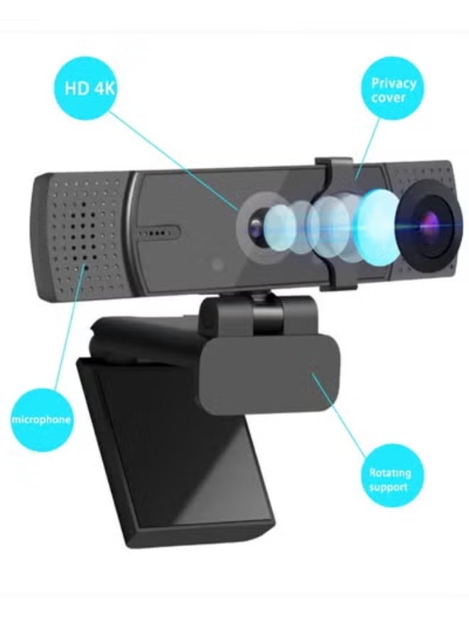 WB-01 4K 30FPS USB Webcam with Noise Cancelling Microphone, Auto Focus & Light Correction, Plug and Play for Laptop Desktop Online Class Video Conference Live Streaming Black - Image 5