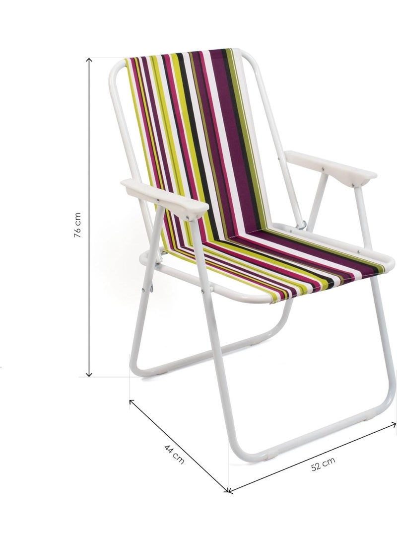 Raxoom Folding Beach Chair - Metal and Polyester Chair - Ideal Seat for Beach, Garden, Terrace (Model 1 - Green/Pink/Violet) - Image 2