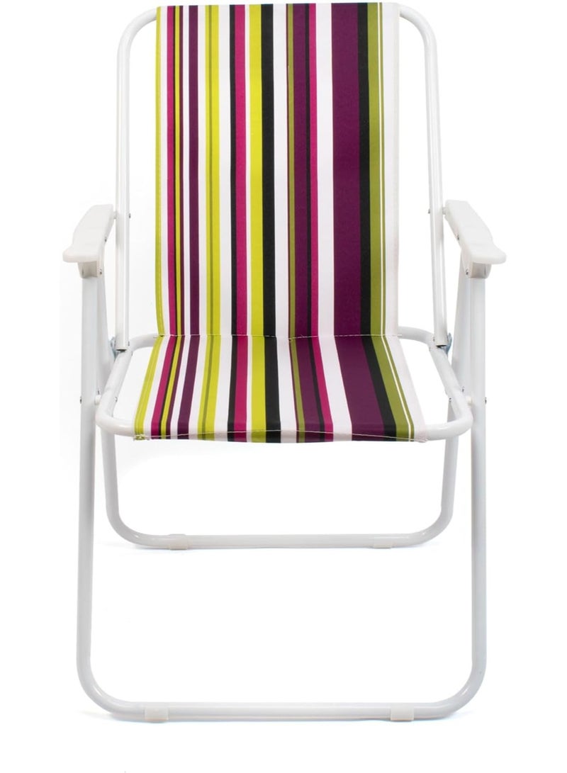Raxoom Folding Beach Chair - Metal and Polyester Chair - Ideal Seat for Beach, Garden, Terrace (Model 1 - Green/Pink/Violet) - Image 4
