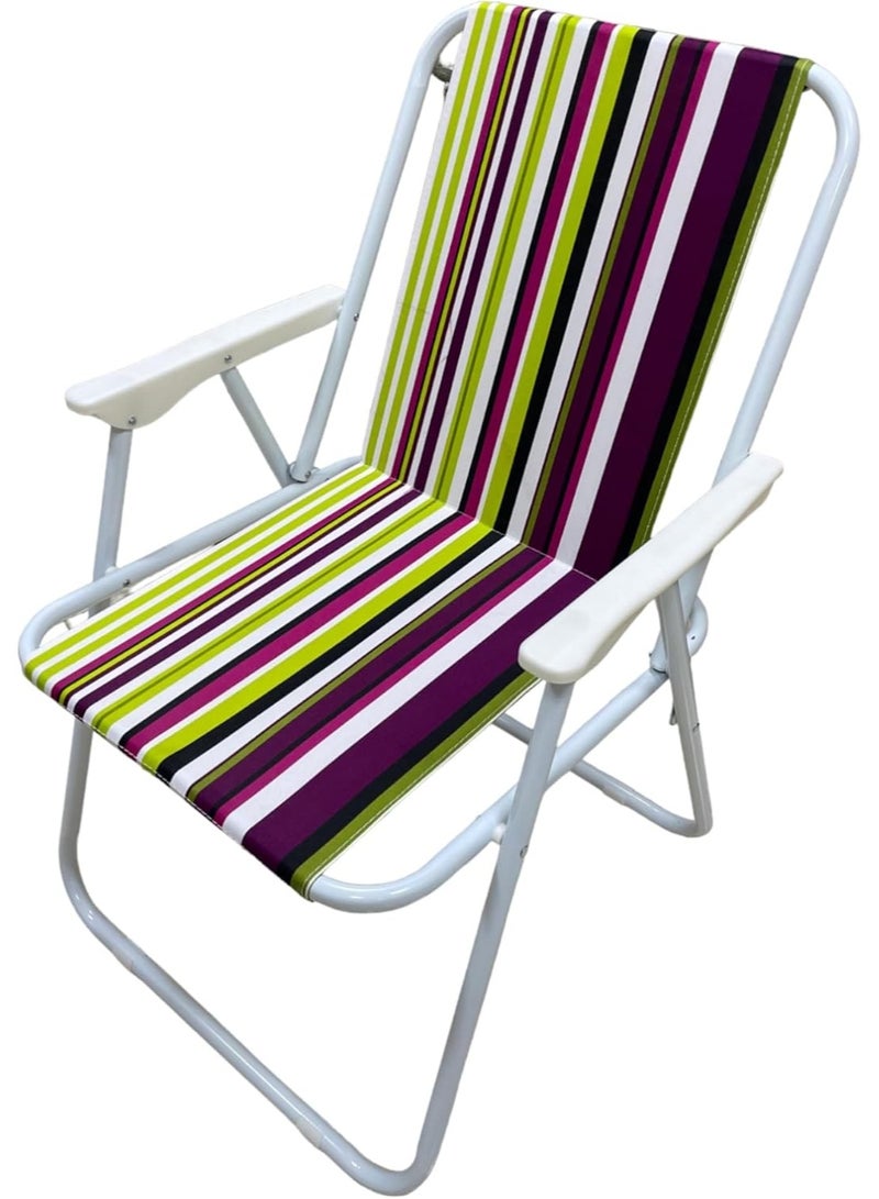 Raxoom Folding Beach Chair - Metal and Polyester Chair - Ideal Seat for Beach, Garden, Terrace (Model 1 - Green/Pink/Violet) - Image 1