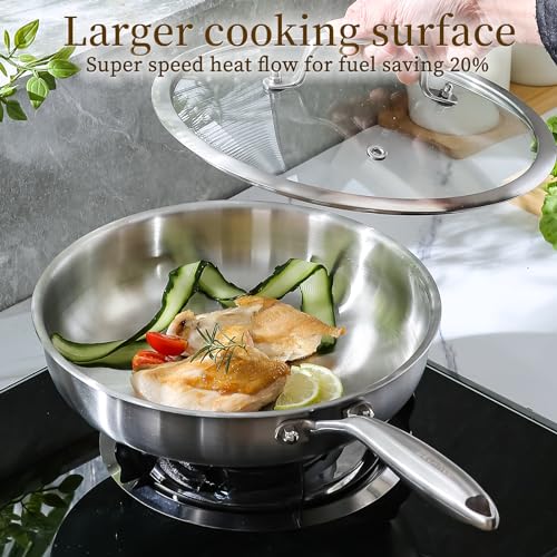 DELARLO Stainless Steel Pan丨10 Inch Skillet with Lid丨Oven Safe Up to 600℉丨Triply Stainless Steel Cookware丨Stainless Steel Pan 10 in丨Induction Compatible丨Fast Even Heat丨Large Cooking Surface - Image 5