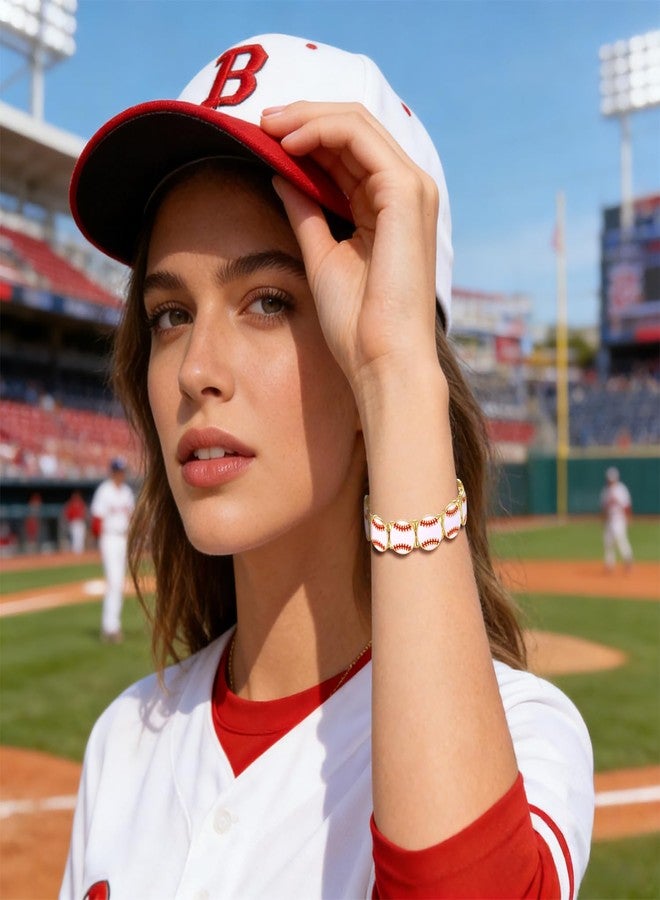 BVGA Baseball Bracelet for Women Men Game Day Beaded Stretch Bracelet Baseball Jewelry Accessories Outfits Party Favors Gifts for Fans - Image 3