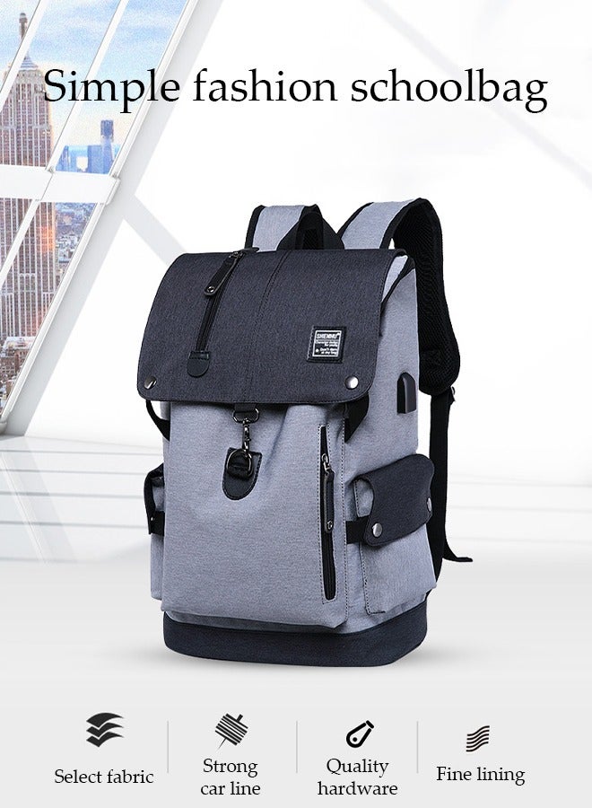 Loquat School backpack with USB charger, Oxford laptop backpack, waterproof, fashionable, multifunctional university backpack, men's and women's camping, hiking, outdoor sports, black/gray  - Image 3