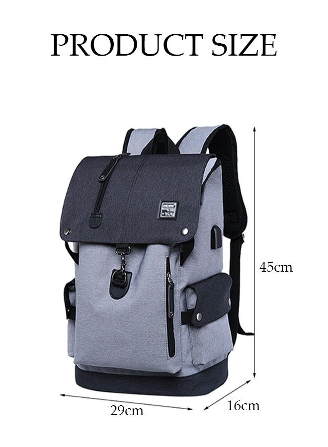 Loquat School backpack with USB charger, Oxford laptop backpack, waterproof, fashionable, multifunctional university backpack, men's and women's camping, hiking, outdoor sports, black/gray  - Image 2