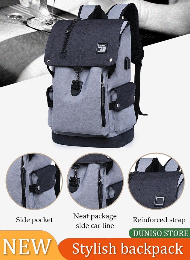 Loquat School backpack with USB charger, Oxford laptop backpack, waterproof, fashionable, multifunctional university backpack, men's and women's camping, hiking, outdoor sports, black/gray  - Image 1