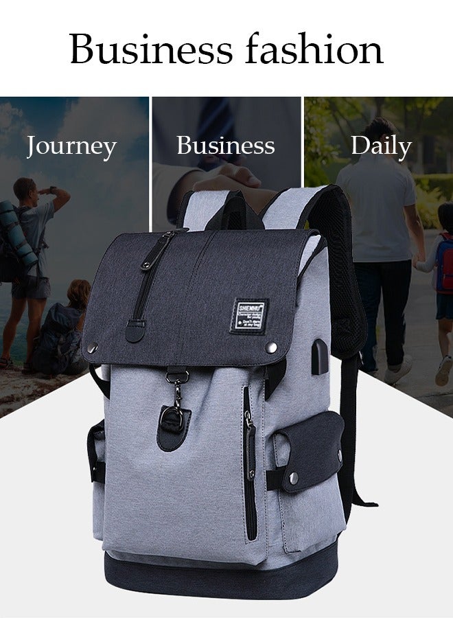 Loquat School backpack with USB charger, Oxford laptop backpack, waterproof, fashionable, multifunctional university backpack, men's and women's camping, hiking, outdoor sports, black/gray  - Image 5
