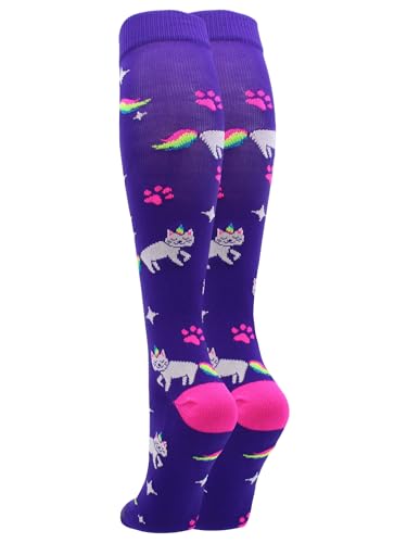 MadSportsStuff Neon Rainbow Caticorn Over the Calf Socks (Purple/Neon Pink, Small) - Image 5