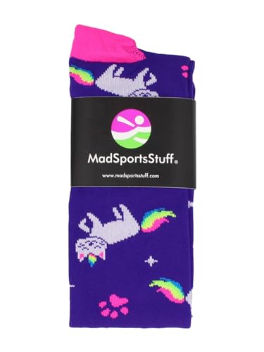 MadSportsStuff Neon Rainbow Caticorn Over the Calf Socks (Purple/Neon Pink, Small) - Image 2