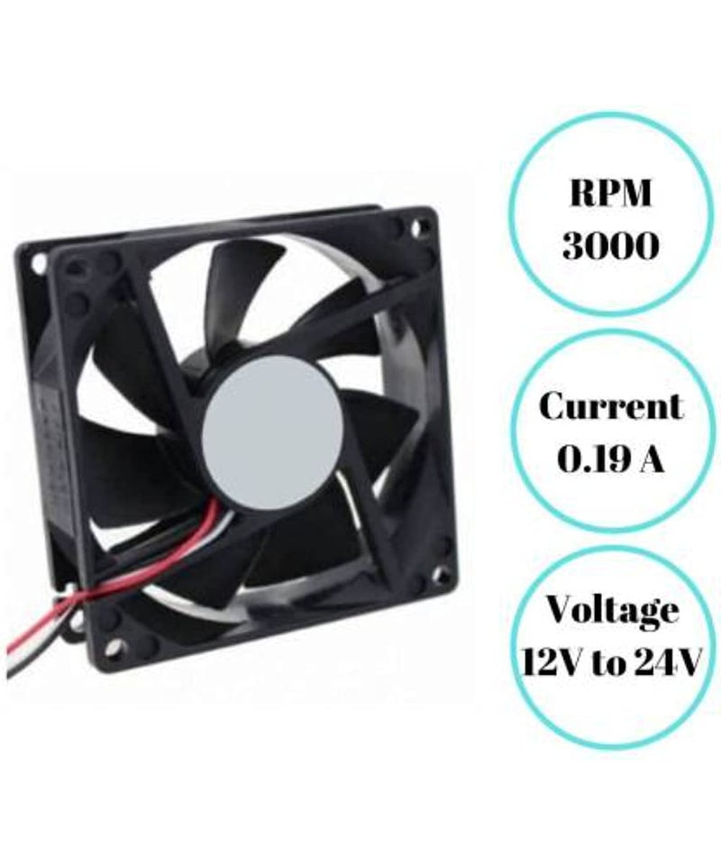 TechSupreme PACK OF 5 DC 12V Cooling Fan for PC Case 80X80X25MM Cabinet Fan 3.-Inch Square Cooler (Black) - Image 2
