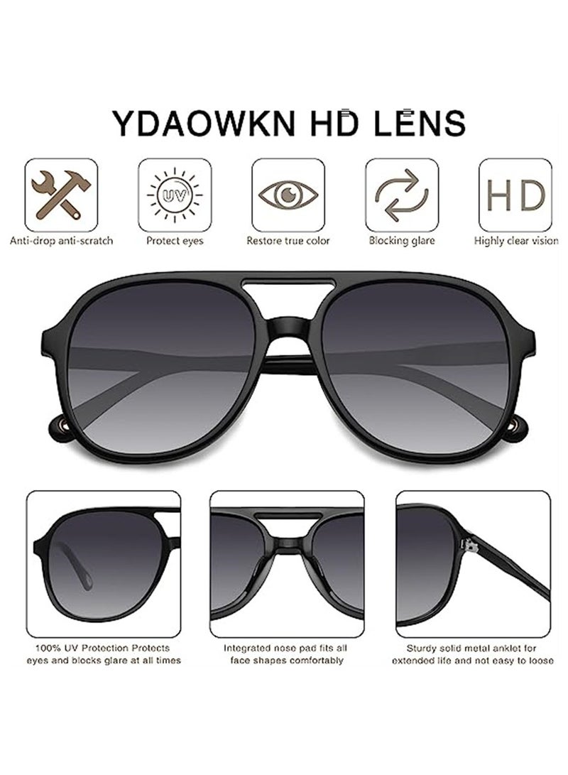 KASTWAVE Retro Aviator Sunglasses 2 Pcs Double Beam Sunglasses for Womens Mens Vintage 70s Double Bridge Sun Glasses Classic Large Squared Frame Motion Sunglasses Protection - Image 5