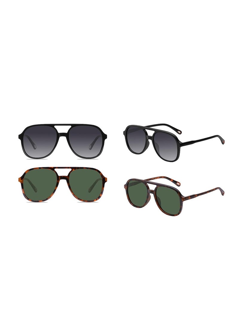 KASTWAVE Retro Aviator Sunglasses 2 Pcs Double Beam Sunglasses for Womens Mens Vintage 70s Double Bridge Sun Glasses Classic Large Squared Frame Motion Sunglasses Protection - Image 1