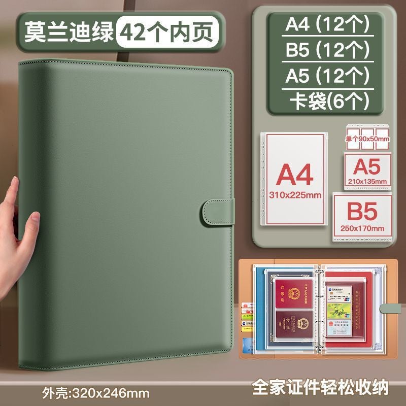 Leather Family Storage Bag Multifunctional A4 Data Loose-Leaf Storage Book Large Capacity Certificate Pregnancy Examination File Book - Image 1