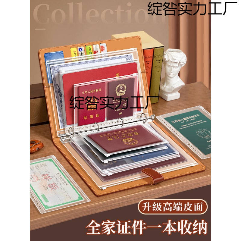 Leather Family Storage Bag Multifunctional A4 Data Loose-Leaf Storage Book Large Capacity Certificate Pregnancy Examination File Book - Image 5
