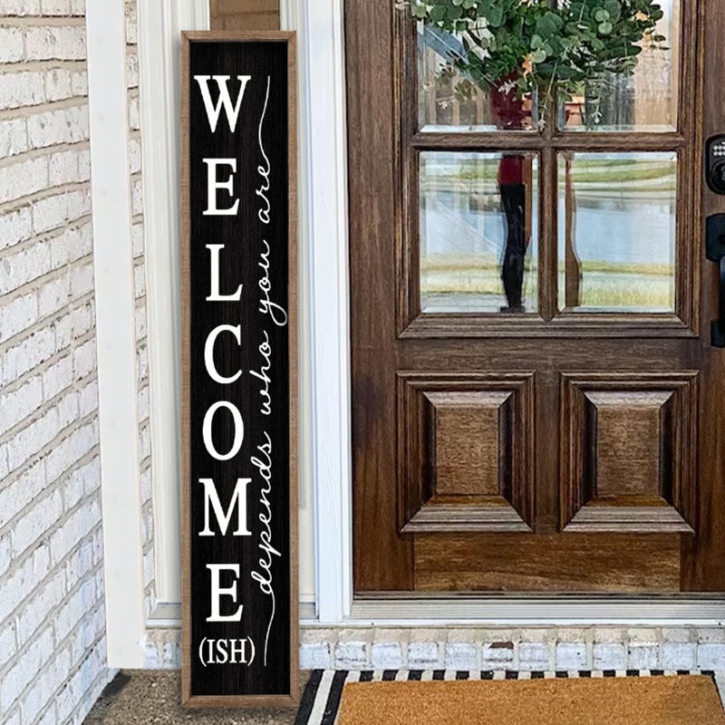comurdyo Welcome-ish Sign for Front porch Standing 45"X9" Wooden Frame Large Outdoor Welcome Front Door Tall Vertical Funny Signs Decor for Modern Rustic Farmhouse Home Outside Decorations (Wood Black) - Image 1