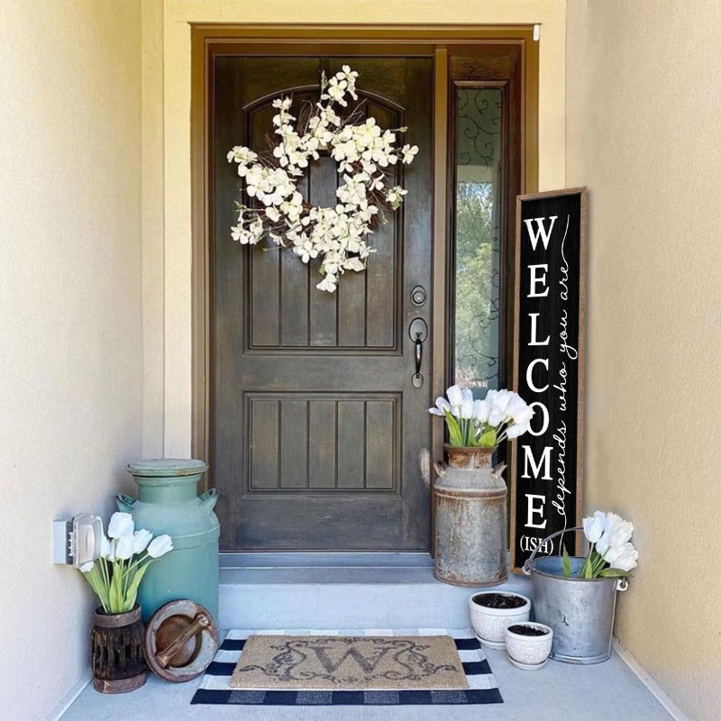 comurdyo Welcome-ish Sign for Front porch Standing 45"X9" Wooden Frame Large Outdoor Welcome Front Door Tall Vertical Funny Signs Decor for Modern Rustic Farmhouse Home Outside Decorations (Wood Black) - Image 3