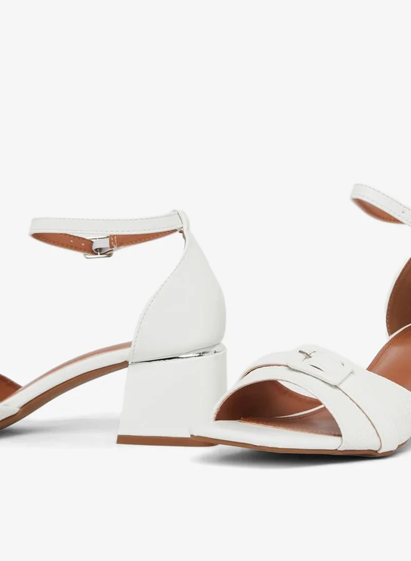 Styli White Ankle Strap Low Heel Sandals