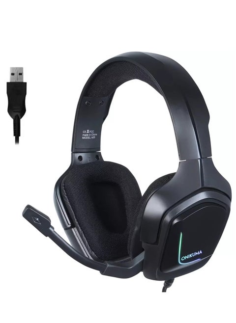 K20 USB RGB Gaming Headset - 7.1 Surround Sound - Noise Cancelation Microphone
