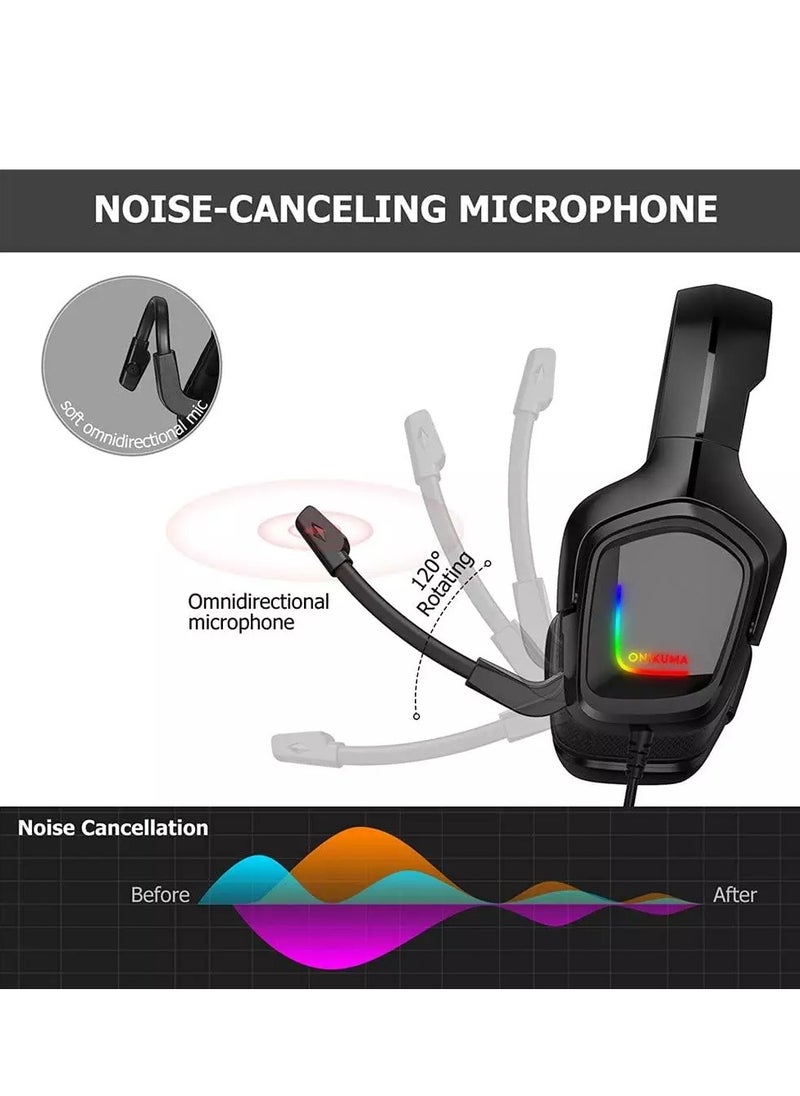 onikuma - K20 USB RGB Gaming Headset - 7.1 Surround Sound - Noise Cancelation Microphone - Image 1