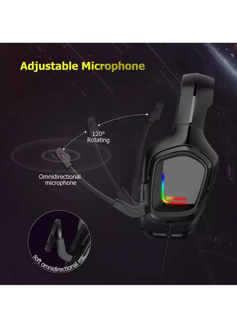 onikuma - K20 USB RGB Gaming Headset - 7.1 Surround Sound - Noise Cancelation Microphone - Image 1