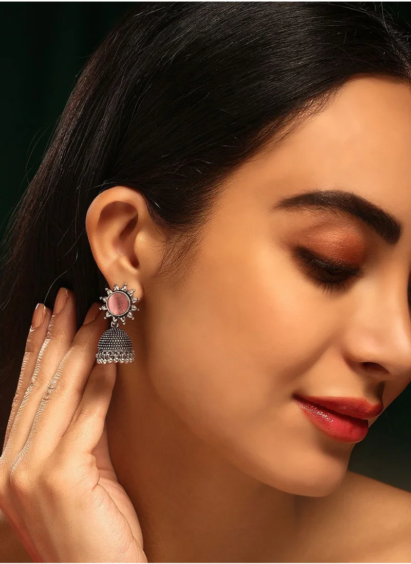 برياسي Quartz Stone Studded Oxidized Dome Shaped Jhumkas