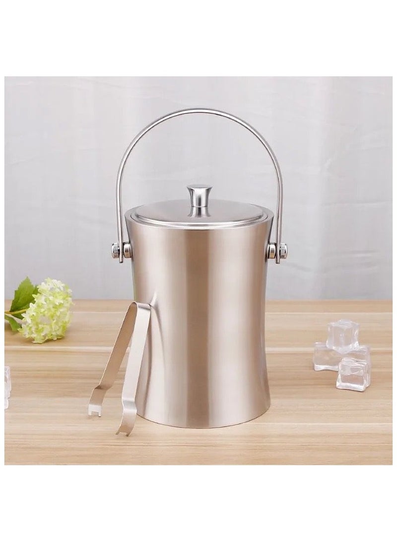 دلو ثلج عازل من الستانلس ستيل فضي - Image 1