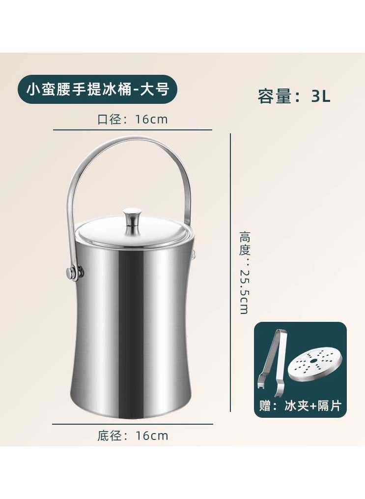 دلو ثلج عازل من الستانلس ستيل فضي - Image 3