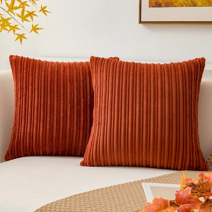 KEVIN TEXTILE 2 PACK FALL CORDUROY PILLOW COVERS SUPER SOFT PLUSH SOLID AUTUMN TEXTURED THROW EURO PILLOW SHAM CUSHION COVER FOR COUCH FLOOR 16 X 1640CM BURNT BRICK