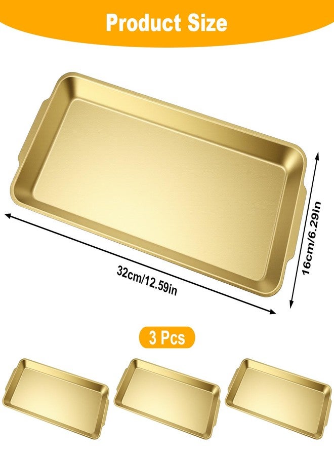 PercyEffie 3 Pack 304 Stainless Steel Gold Serving Trays, 12.6" Rectangular Food Serving Platters, Tray Multipurpose for Buffet, Party, Kitchen - Image 2