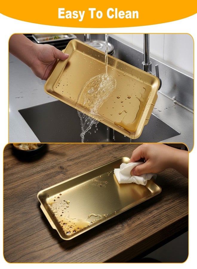 PercyEffie 3 Pack 304 Stainless Steel Gold Serving Trays, 12.6" Rectangular Food Serving Platters, Tray Multipurpose for Buffet, Party, Kitchen - Image 5