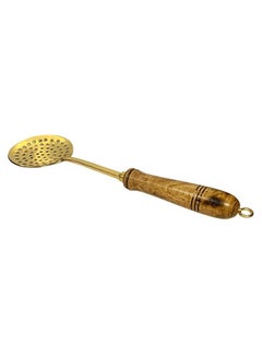PITAL AART PITAL Art Pure Brass Frying LadleSpoon Strainer Sieve Ladle Brass Jhara with Wooden Handle 350g  - Image 2