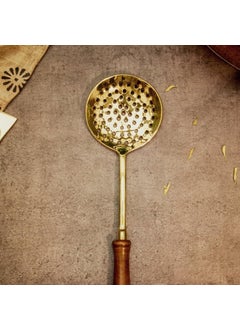 PITAL AART PITAL Art Pure Brass Frying LadleSpoon Strainer Sieve Ladle Brass Jhara with Wooden Handle 350g  - Image 5