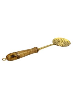 PITAL AART PITAL Art Pure Brass Frying LadleSpoon Strainer Sieve Ladle Brass Jhara with Wooden Handle 350g  - Image 1