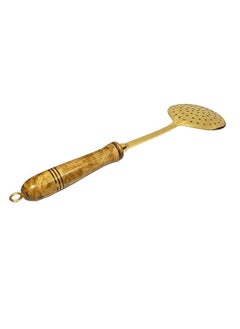 PITAL AART PITAL Art Pure Brass Frying LadleSpoon Strainer Sieve Ladle Brass Jhara with Wooden Handle 350g  - Image 3