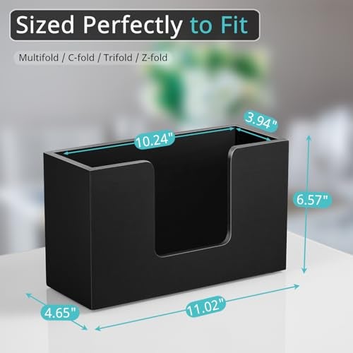 Bivvclaz Paper Towel Dispenser Countertop, Wooden Bathroom Paper Towel Holder, Black Napkin Holder for Kitchen, Countertop Multifold C-Fold, Z-Fold, Trifold Paper Hand Towel Dispenser for Bathroom Toilet - Image 2