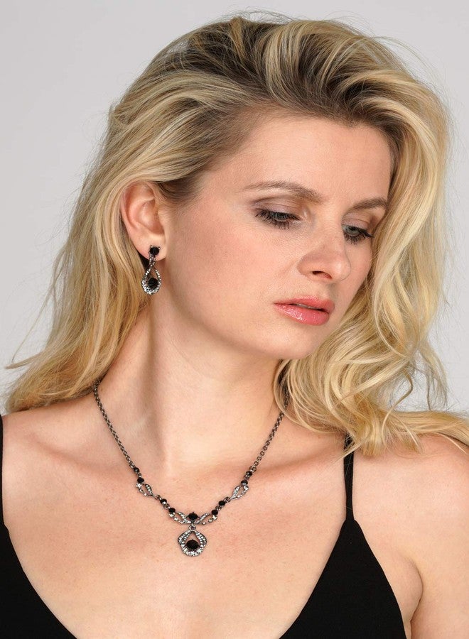 Mariell Jet Black Vintage Crystal Necklace and Earrings Wedding Jewelry Set for Brides, Bridesmaids, Prom - Image 3