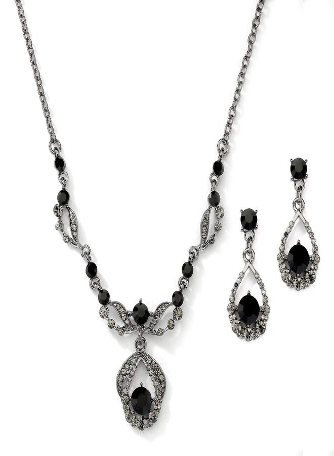 Mariell Jet Black Vintage Crystal Necklace and Earrings Wedding Jewelry Set for Brides, Bridesmaids, Prom - Image 1