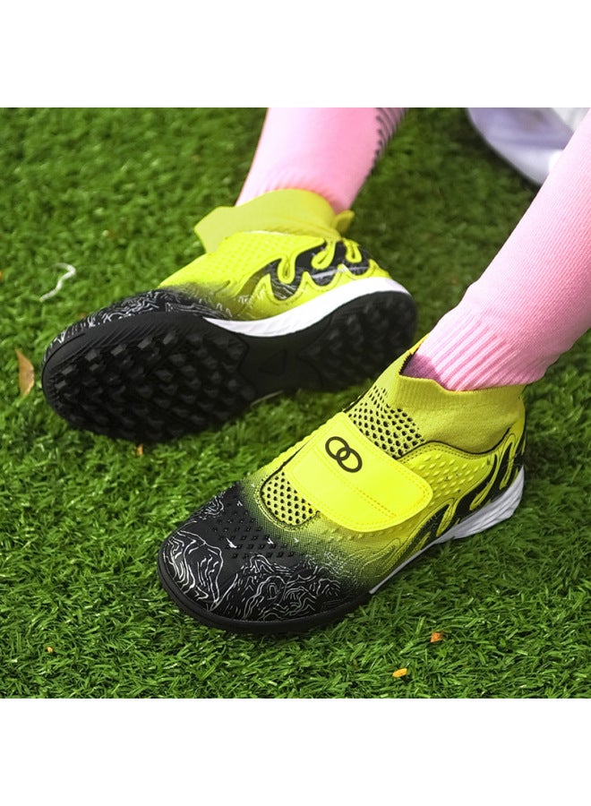 Yellow Nails Children's Broken Nails High-top Football Shoes For Boys And Girls And Primary School Students Foot Velcro Tie-free Artificial Lawn Training Shoes