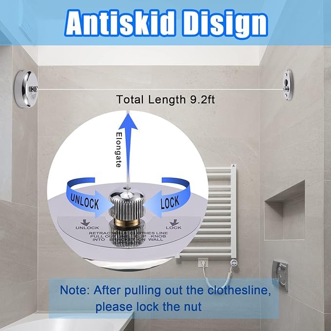 AFPINStainless Steel Retractable Clothes line Rope for Cloth Drying Cloth Drying Rope Cloth Rope Retractable Clothesline Rope for OutdoorBalconyBathroom - Image 3