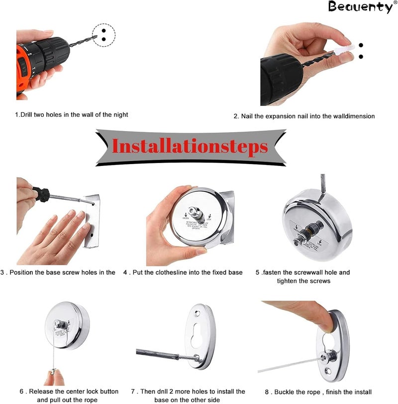 AFPINStainless Steel Retractable Clothes line Rope for Cloth Drying Cloth Drying Rope Cloth Rope Retractable Clothesline Rope for OutdoorBalconyBathroom - Image 5