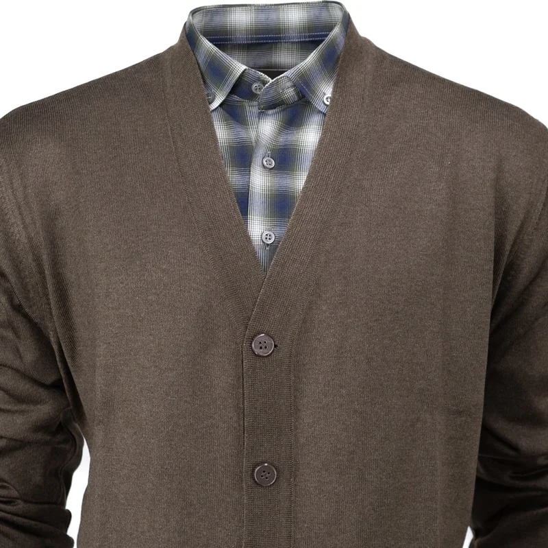 اوبلاند Men's Seasonal Wool Knitted Classic Cardigan V-Neck Buttoned Double Pocket Comfortable Cut Full Pattern
