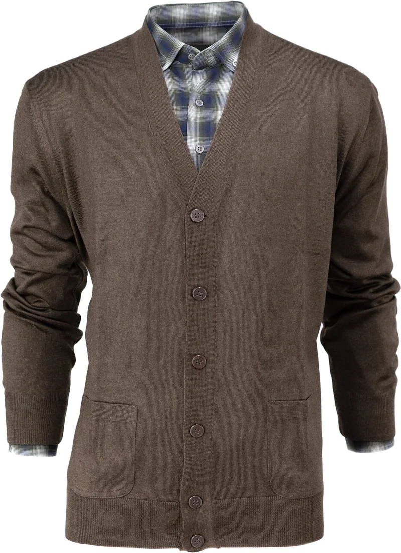 اوبلاند Men's Seasonal Wool Knitted Classic Cardigan V-Neck Buttoned Double Pocket Comfortable Cut Full Pattern