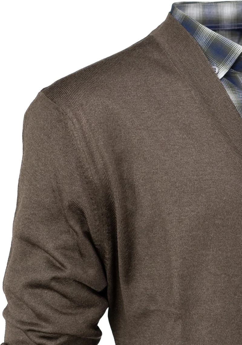 اوبلاند Men's Seasonal Wool Knitted Classic Cardigan V-Neck Buttoned Double Pocket Comfortable Cut Full Pattern