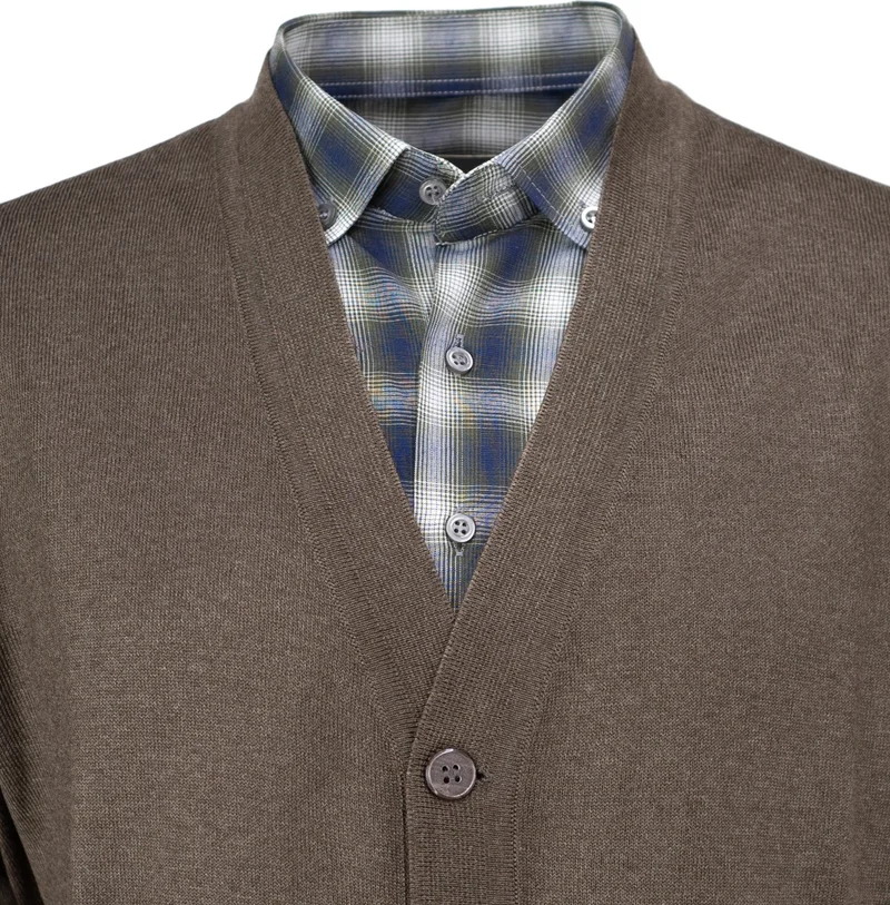 اوبلاند Men's Seasonal Wool Knitted Classic Cardigan V-Neck Buttoned Double Pocket Comfortable Cut Full Pattern