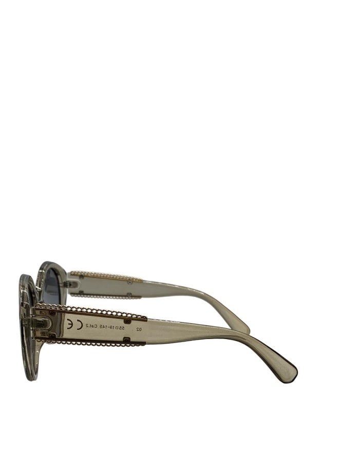 Influence Germany - Women's Fashion Sunglasses with translucent grey/smokey colored frames with gold chain detailing,Black Lens - Image 2