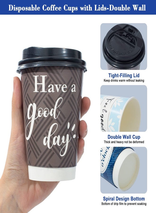 Bapmnicc Disposable Coffee Cups with Lids 12 oz, 50 Pack Double-Walled Paper Coffee Cups with Fun Designs, Insulated Hot Beverage Paper Cups for Cold & Hot Drinks - Image 5